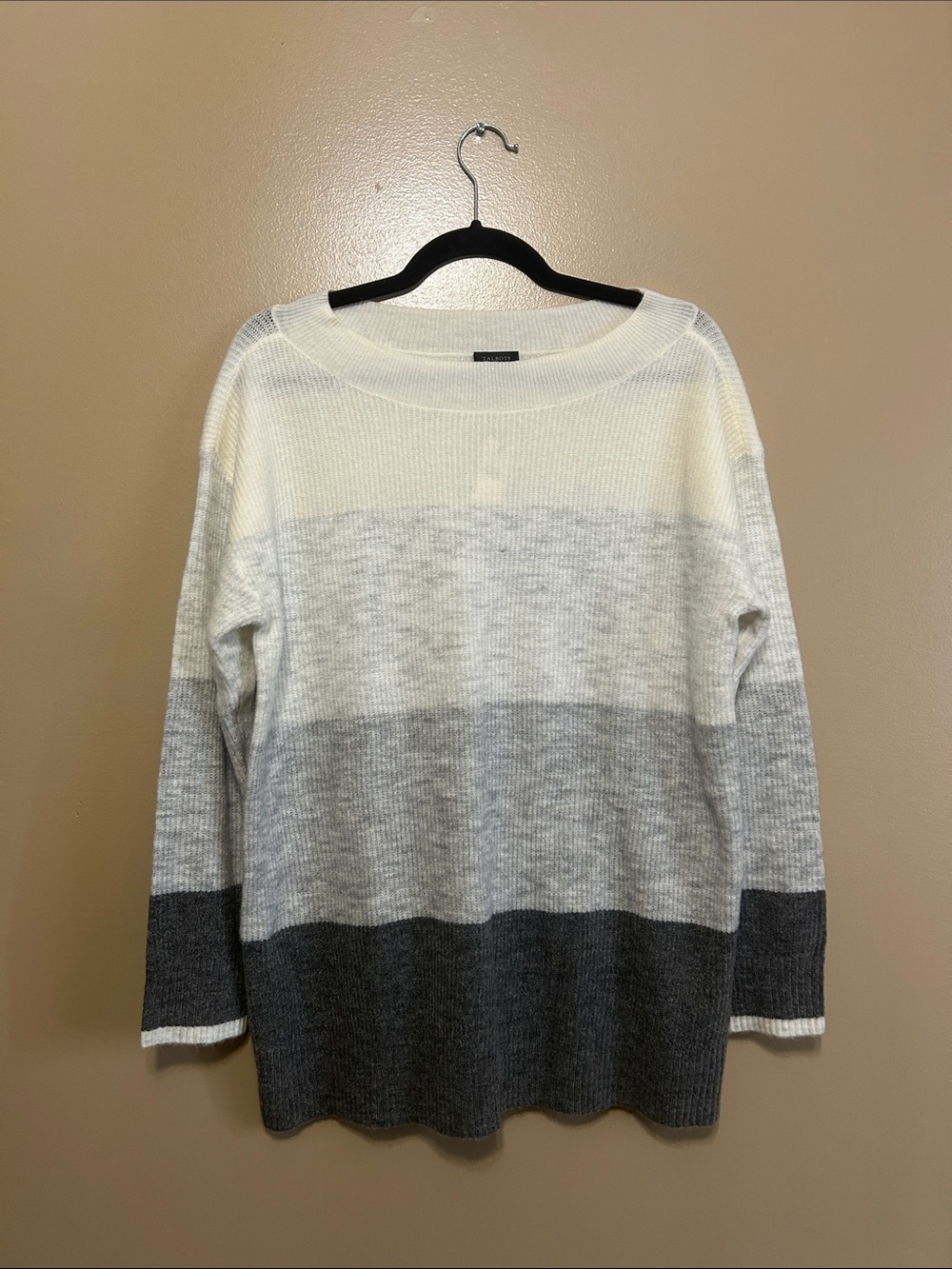 Talbots Cream Light Gray & Dark Gray Ombre Crewneck Sweater